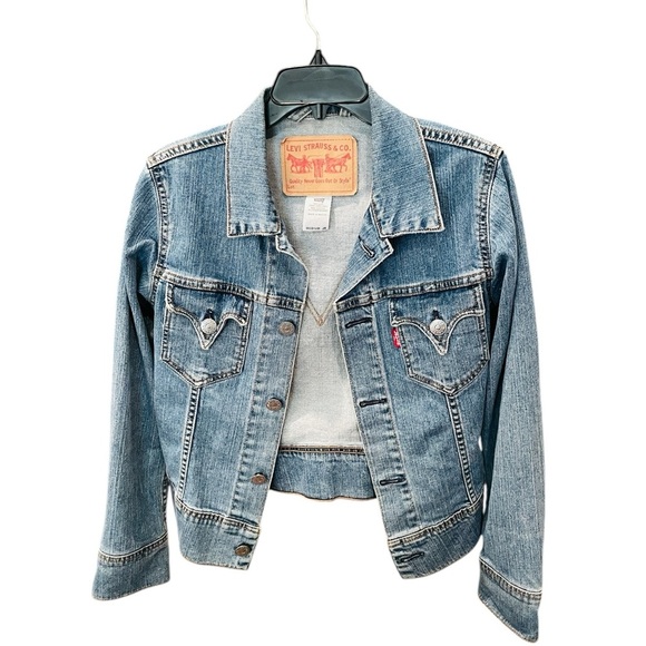 Levi’s vintage 2004 classic button denim jean jacket pockets SZ M juniors blue - Picture 2 of 11